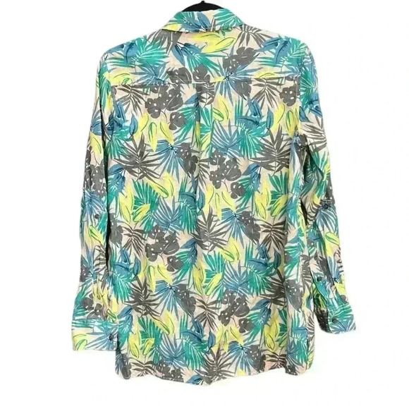 Lands' End Linen Button Front Tropical Button Up Top M(10-12) - Picture 3 of 7